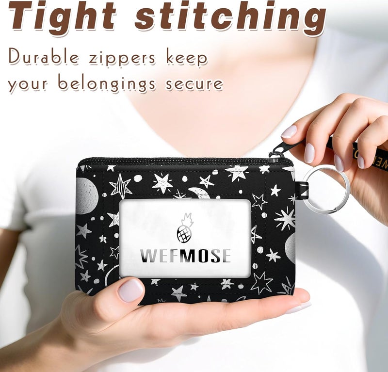 WEFMOSE Small Wallet Keychain with Clear ID Window Zipper Cute ID Case Coin Purse for Women Water Resistant Coin Pouch-Moon and Star Keychain Wallet - Image 4